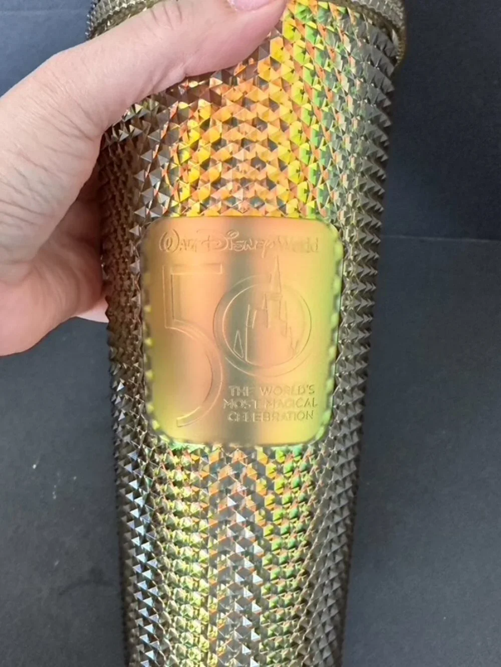 Walt Disney World 50th Anniversary Geometric Starbucks Tumbler with Straw Gold